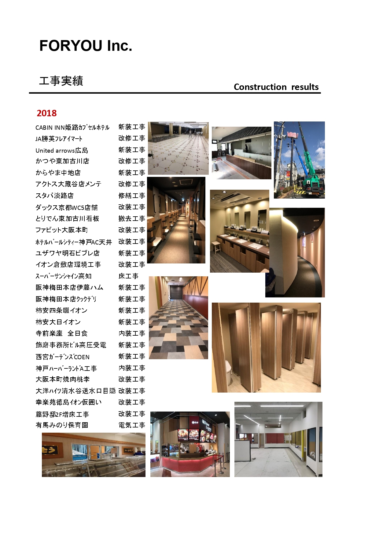 2018年　施工実績表