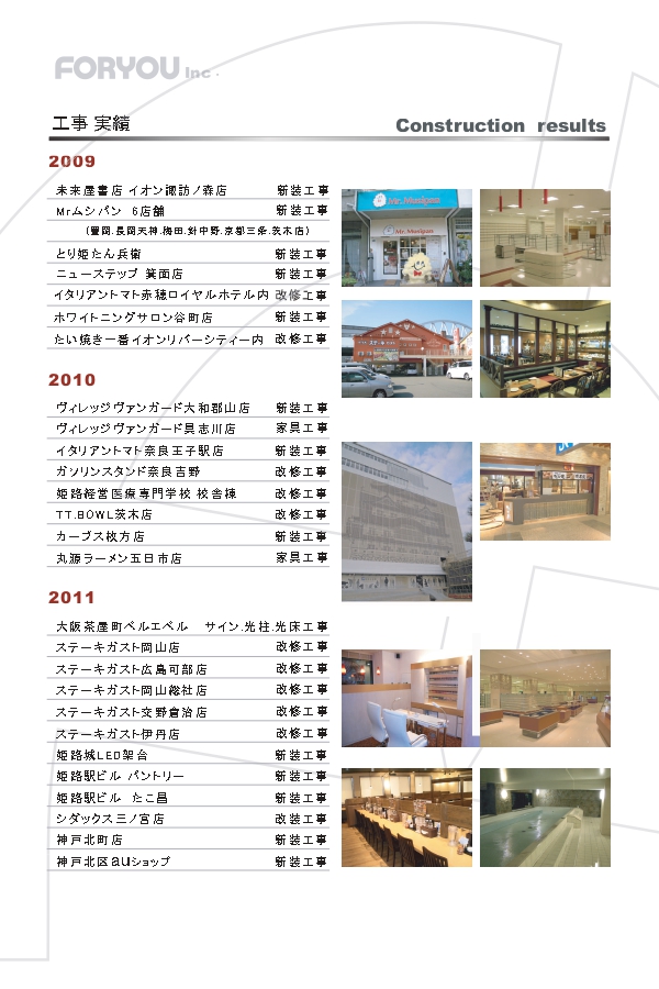 2009年～2011年　施工実績表