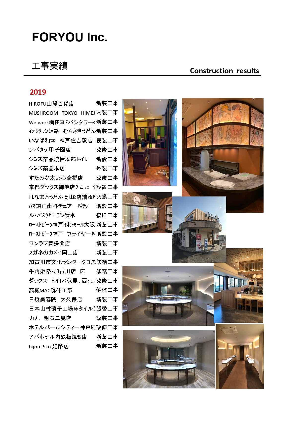 2019年　施工実績表