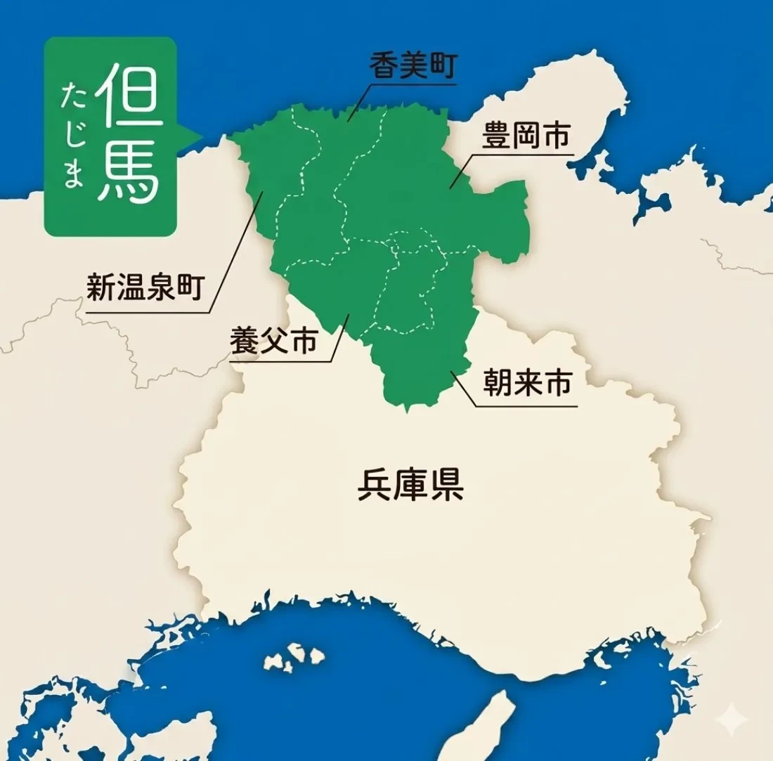 但馬エリア（豊岡市・養父市・朝来市・香美町・新温泉町）の対応地図