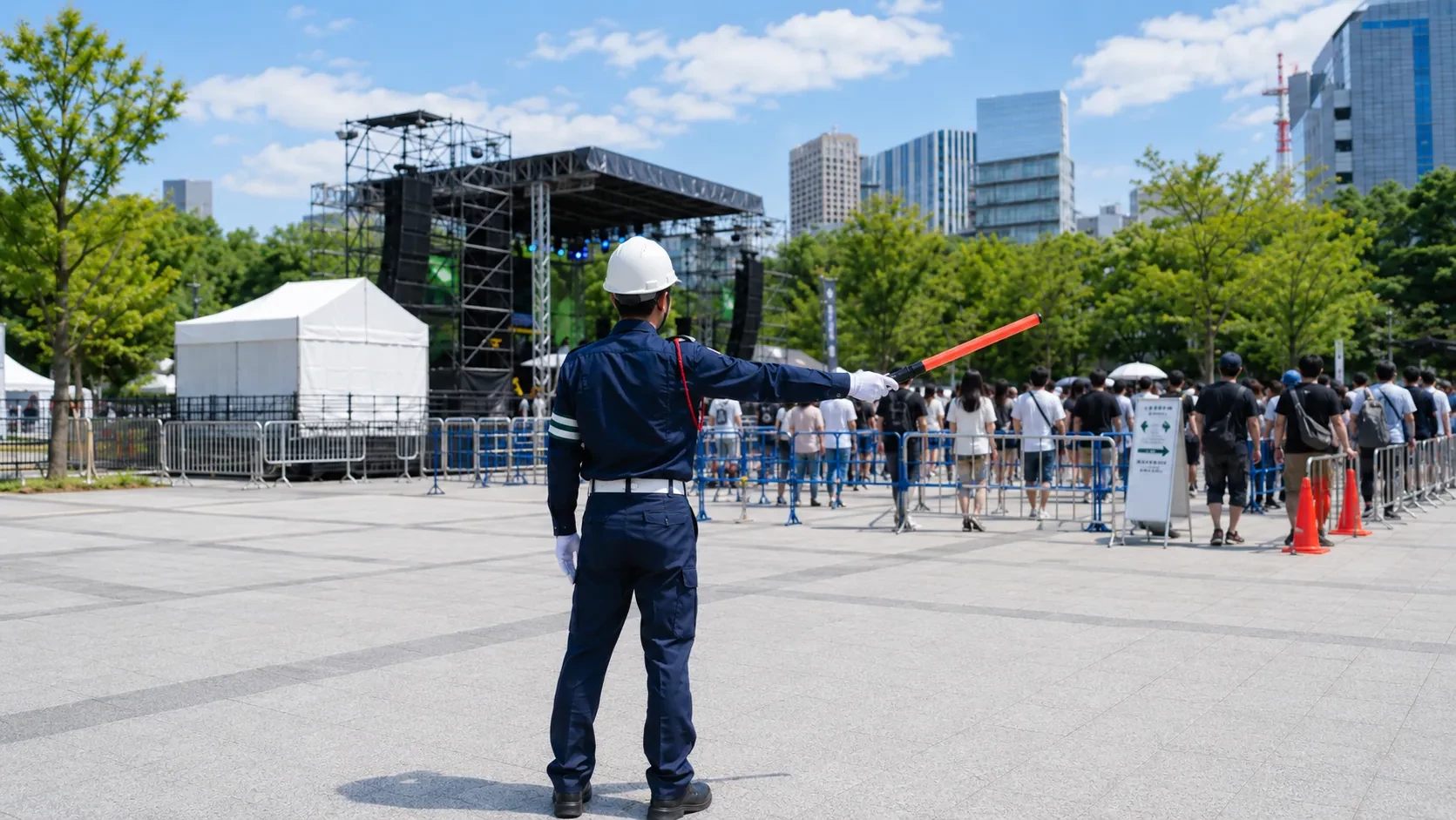 イベント会場で来場者を誘導する隊員