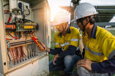 電気工事、２人作業員