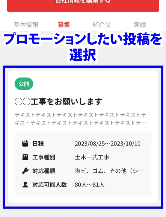プロモーションしたい投稿を選択