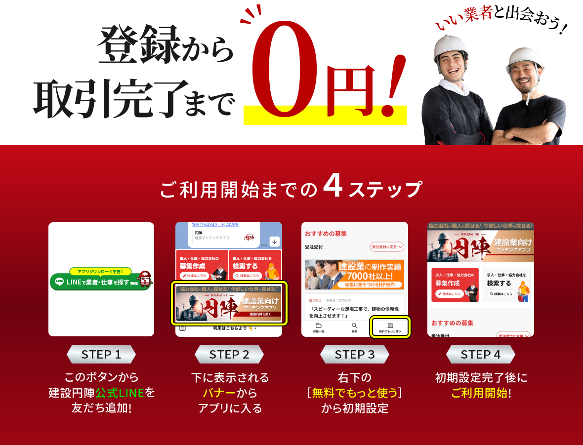 登録から取引完了まで0円！利用開始までカンタン4ステップ